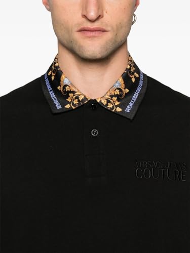 Versace Jeans Couture Black Mens Polo Shirt with Ornate Print Collar4