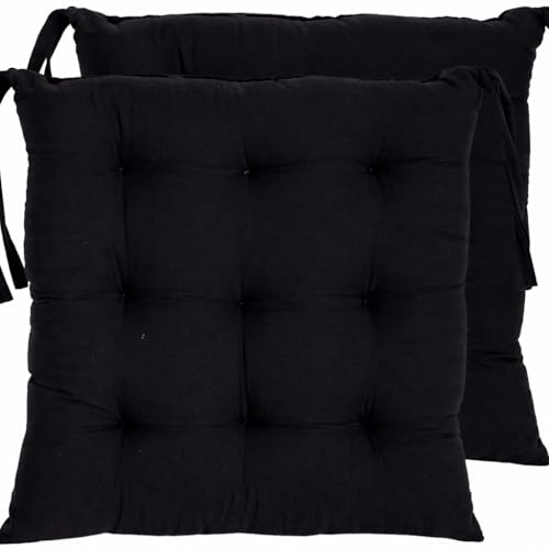 Image of Wakewell Soft Chair Pad with Ties | Square Padded Chair Pad Cushion for Dining Chair, Kitchen & Office | Washable Microfibre Chair Pad for Home Seating (1, Black)