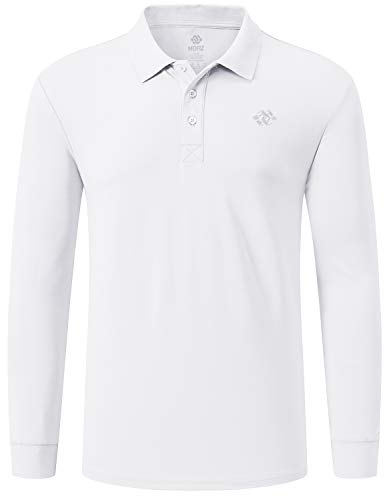MoFiz Polo Homme Shirt Manche Longue Coton Sport Polo Respirant Tennis Golf Tops Blanc 3XL