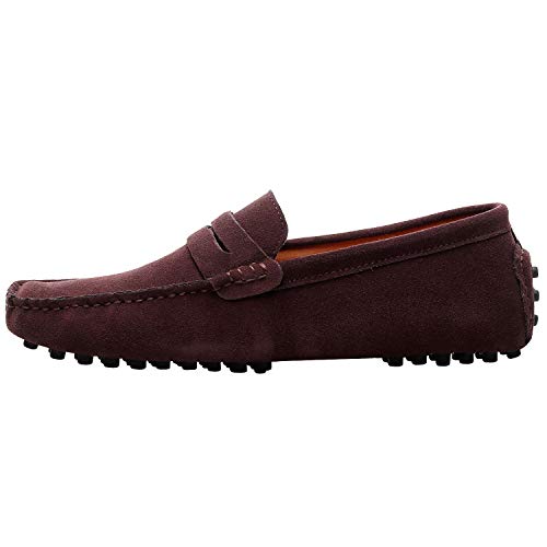 Image of ANUFER Men's Suede Leather Penny Loafers Comfort Driving Shoes Moccasin Slippers