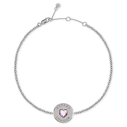 Radley Love Heart Ladies Silver Engraved Disc Pink Stone Heart Bracelet RYJ3079 Cover