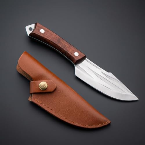 Image of Chef Knife with Leather Sheath, Full Tang Kitchen Knife with Ergonomic Wooden Handle, Multipurpose Stainless Steel Blade for Cutting Meat, Vegetables, Fruits (Kitchen Knife)
