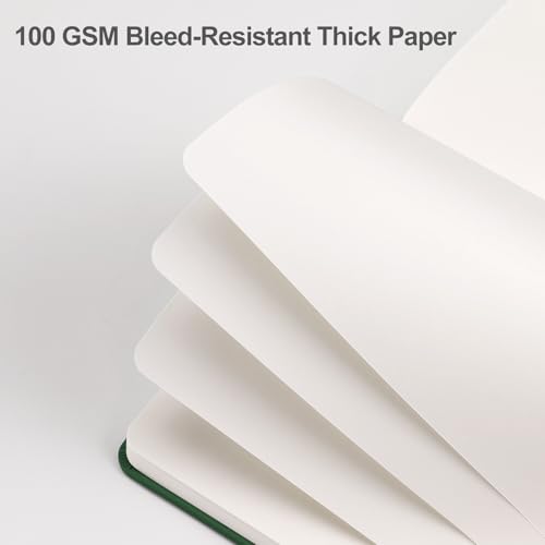 Image of EMSHOI Blank Journal Notebook, 192 Pages, A5 Size (5.7'' x 8.3'') | Leather Hardcover, 100 GSM Thick Paper, Unlined, Plain, for Sketching, Drawing, Painting, Sun Debossed (Dark green)