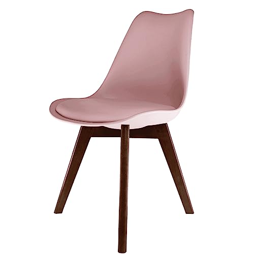 Fusion Living Soho Blush Pink Plastic Chaise De Salle à Manger avec Pieds Carrés en Bois Foncé - Ensemble De 6