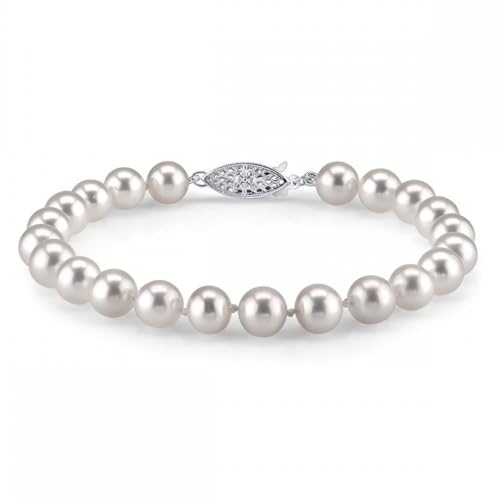 The Pearl Source White Freshwater Pearl Bracelet for Women - Cultured Pearl Bracelet in 14k Gold Plated Sterling Silver Clasp with Genuine Cultured Pearls, 7.0 Inches Length