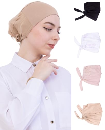 Prien 4 Pcs Undercap Hijab For Women, Head Scarf Turban Set, Cotton Muslim Cap, Islamic Bonnet Hat, Accessories For Prayer