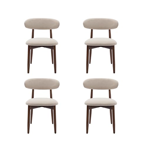 Image of Dining Room Chairs Set of 4, Upholstered Farmhouse Dining Chairs, Modern Fabric Kitchen Chairs with Solid Wood Leg,Beige