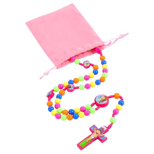 Risipu Juego de cuentas de rosario colorido para aprender a rezar, rosario infantil con bolsa de regalo de terciopelo para Navidad, Pascua y bautizos católicos, Madera