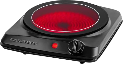 Image of OVENTE Countertop Infrared Single Burner,1000W Electric Hot Plate with 7 inch Ceramic Glass Cooktop,5 Level Temp Setting&Easy to Clean Base,Compact Stove for Home Dorm Office,Black BGI101B(Pack of 6)