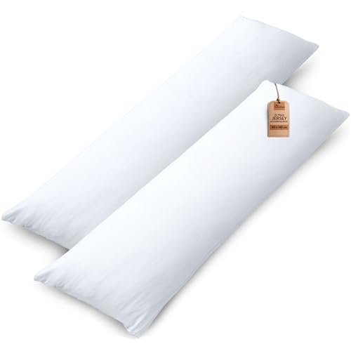 NatureMark 2er Set Jersey Kissenbezüge – 100% Baumwolle – Mit Reißverschluss – Weich & Atmungsaktiv – Weiß, 40x145 cm (Seitenschläferkissen)