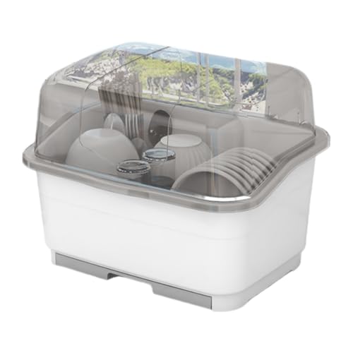RIXVING 水切りバスケット りラック 食器棚 防塵 防汚 キッチン収納 物干しボックス カトラリー大容量 2段 ドレン 透明蓋付き 収納 置き場 箸かご カップ乾燥 仕切り付き 中空排水 透明で見つけやすい 消毒 排水 収納の3つが1つに 防塵 防虫