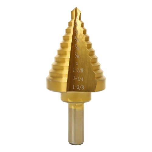 Image of COMOWARE Step Drill Bit for Metal, Titanium Coated, Double Cutting Blades, High Speed Steel, Short Length Drill Bit, Total 10 Sizes from 1/4” to 1-3/8", for Steel Sheets Aluminum Copper Plastic Wood