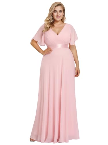 Image of Ever-Pretty Women's Chiffon Formal Evening Dresses for Curvy Women V-Neck Plus Size Floor Length Bridesmaid Dress