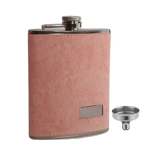 Image of Stainless Steel Hip Flask for Men & Women 8oz (236ml) - Whisky Flask Vodka Alcoholic Liquor Holder with Funnel Drinks Pocket Carrying Case - Leakproof Travel Flasks for Drinks, (Pink Leather)