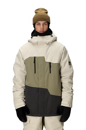 686 Mens Geo Insulated Jacket - Breathable Thermal Clothing with Asymmetrical Look - Water & Weather Resistant - Limestone Colorblock Medium