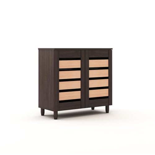 Image of Ever-Fresh Modern Dark Finish 2 Door Shoe Rack Cabinet | Engineered Wood | Ventilation Slots | Holds 15-20 Pairs | DIY Assembly (Oak and Wenge, Small)
