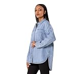 Nina Carter S539 Damska koszula dżinsowa oversize, lekka kurtka dżinsowa, kurtka przejściowa, kurtka koszulowa z efektem sprania, styl "Used Look", casualowy, Jasnoniebieski (S539), M