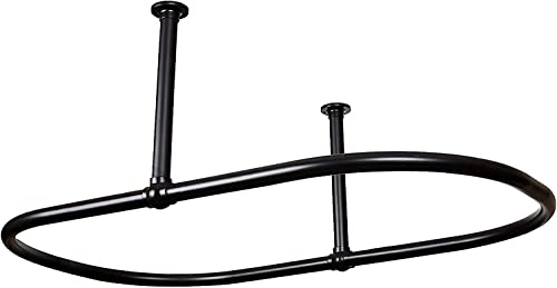 Zamuna Oval Shower Curtain Rail Rod For Bathroom, Traditional, Large and Heavy Duty Ceiling Mounted with Adjustable Support Side Stays -45X 25 Inch (Free Curtain Rings) (Black)