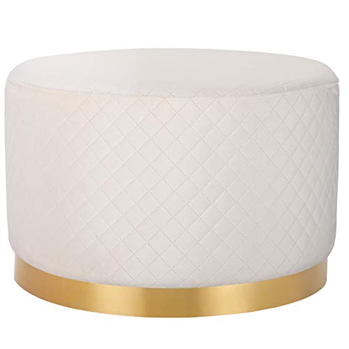 BIRDROCK HOME Round Cream Velvet Ottoman Foot Stool with Lattice Design – Soft
