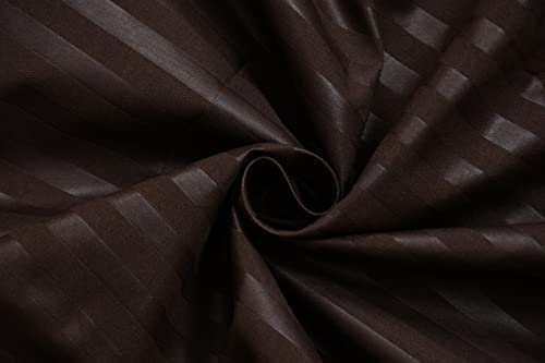 Image of KAWI Satin Cotton 220 TC Striped Elastic Fitted Bedsheet Queen Size (78X72XUp To 6 Inches Mattress)-Brown Color