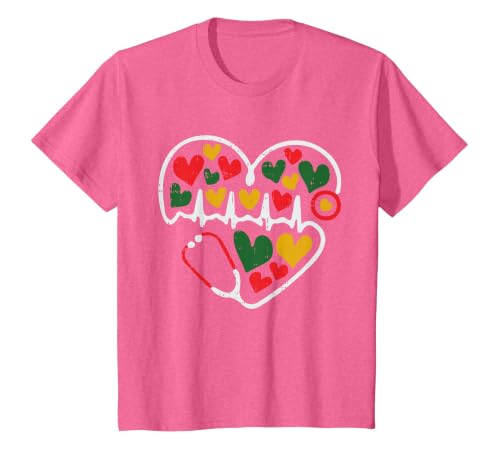Stethoscope Heart Juneteenth Melanin Nurse African American T-Shirt, Youth, Pink Heather, 3T