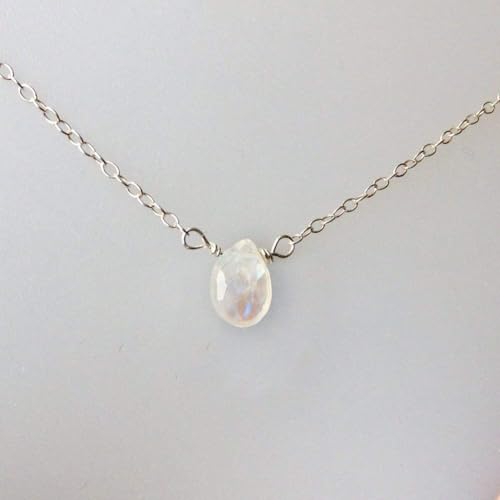 Metzakka Rainbow Moonstone Sterling Silver Necklace for Women, Handmade Genuine Teardrop Healing Stone, 16”-18” Chain June Birthstone Jewelry3