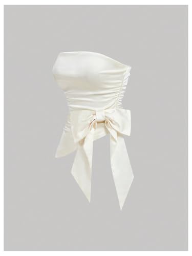 SOLY HUX Women's Satin Strapless Tube Tops Sexy Bowknot Off Shoulder Shirt Cocktail Party Bandeau Top3