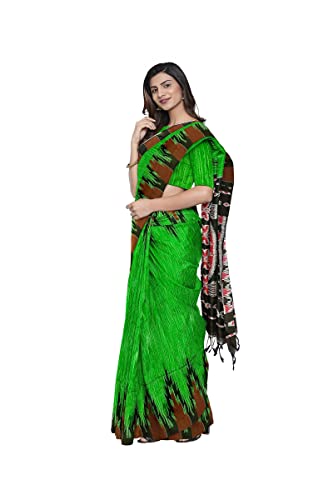 Image of Quetzal Women's Handloom Pure Cotton Sambalpuri Ikkat Katki Print Design Saree With Blouse Piece