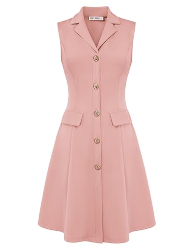 Image of GRACE KARIN Work Dresses for Women 2026 Sleeveless Button Business Midi Dress Notch Lapel V Neck Formal Office A Line Dresses