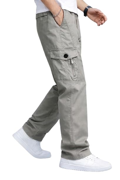 Image of Men's Utility Cotton Cargo Trousers,Men's Multi-Pocket Casual Cargo Pants