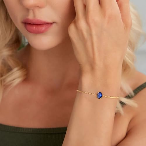 Image of Butterfly Birthstone Bracelets for Women Teen Gifts 14K Gold Plated Butterfly Oval 1-12 Birthstone Bracelet Jewelry Christmas Valentines Day Birthday Gifts for Teens