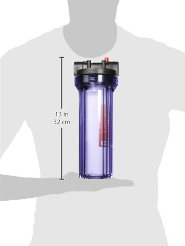 iSpring HC14+ FP15X2 Whole House Transparent Water Filter Housing 10\" x FNPT Inlet/Outlet with 2 PP Filters (5 Micron), 1/2\", Clear