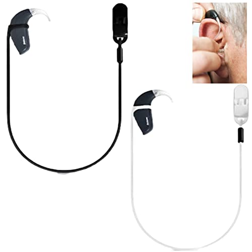 Leiasnow 補聴器 ストラップ 片耳用 2本セット クリップ付き 落下防止 補聴器ストラップ 子供 大人 紛失防止 (片耳用 白1本・黒1本セット)