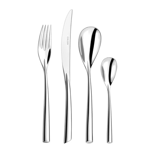 COUZON - Ménagère 24 couverts de table pour 6 personnes - Distingo - Acier inoxydable 18/10, Finition Miroir, Epaisseur Forgée - Inox