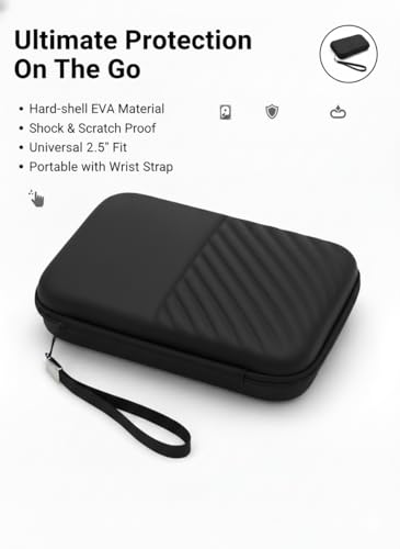 Image of VYAR Hard Drive Carrying Case /Bag 2.5-inch Carry Pouch Compatible with Western Digital WD Elements Seagate Passport Toshiba Earphone Power Bank USB Cable & Portable Hard Drives - Black