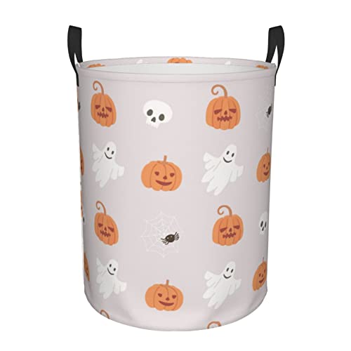 Pumpkin 1 Laundry Hamper Collapsible Laundry Baskets with Handles Dirty Foldable Clothes Basket Easy Carry Laundry Bag Round Storage Basket for Bedroom Toy Ghost