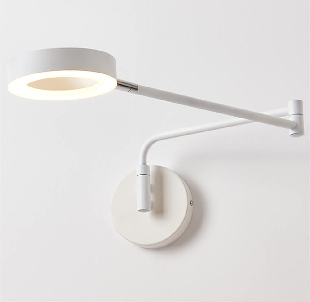Moderne LED Wandleuchte Innen 8W Dimmbare Klappbare Teleskop Langer Arm Wandlampe 360° Schwenkbar Wipp Wandstrahler Schlafzimmer Nachttisch lesen lampe Wandbeleuchtung,Weiß
