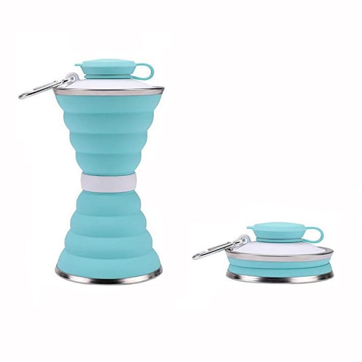 Bottiglia D'acqua Pieghevole in Silicone A Compressione Minimalista Per Lo Sport Per L'escursionismo in Palestra All'aperto,Light green,9.6 * 9.6 * 18.5 cm