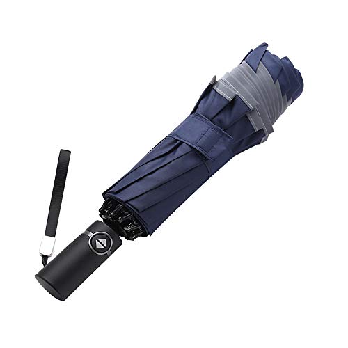 Parapluie inversé Pliant Automatique, Parapluie Coupe-Vent, Parapluie inversé 10 côtes, avec Bande réfléchissante, pour Les Parents, Amis ou collègues-Bleu