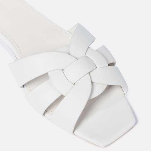 Image of THESHY Women's Flat Sandals Square Toe Patent Leather Comfortable Slip on Slippers Casual Summer Dressy Beach Slide Sandals for Women
