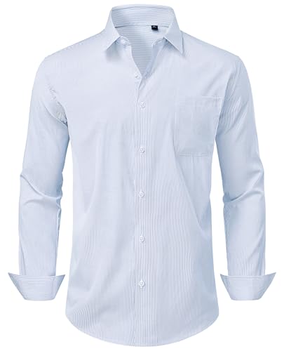 Mens Dress Shirts Long Sleeve Button Down Shirt Wrinkle Free Stripe Dress Shirt Regular Fit Business Casual Shirts