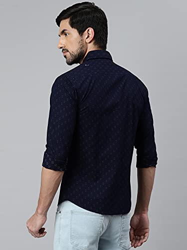 Image of Dennis Lingo Men's Dobby Print Slim Fit Cotton Casual Shirt