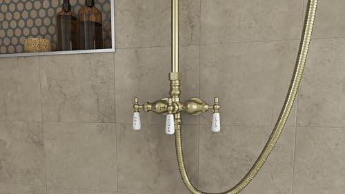 Image of Abbey 10 x 34 1 /2 Shower Faucet Set with Handshower, Brushed Brass