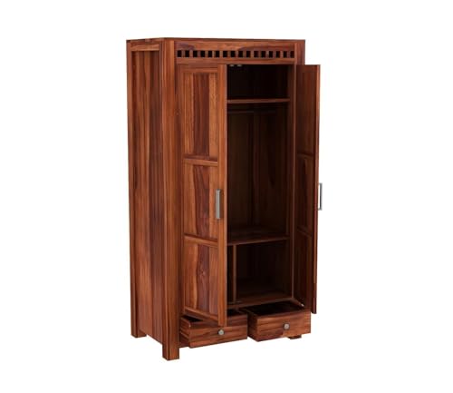 Image of Rajotiya FurnitureSheesham Wood Wardrobe with 2 Drawer and 4 Shelves Storage for Bedroom Wooden Almirah for Clothes for Living Room Bedroom Home, Solid Wood Furniture | (J-Hony)
