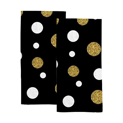 Pattern With Gold Polka Dot Hand Towels Set 2 For Bathroom Kitchen Towels,Microfiber 2 Bath Towel Absorbent Dish Fingertip Towels For Guest Gym Spa And Bar 30 X 15 Inch #TOP7