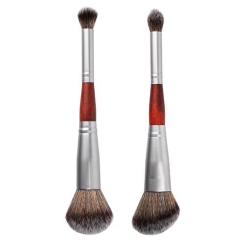 IWOWHERO Pinceles de Maquillaje Doble 2 Piezas Brochas Cosméticas para Rubor y Polvos Sueltos Cabezal Redondo y Biselado Herramientas para Mujer Accesorios para Maquillaje Diario