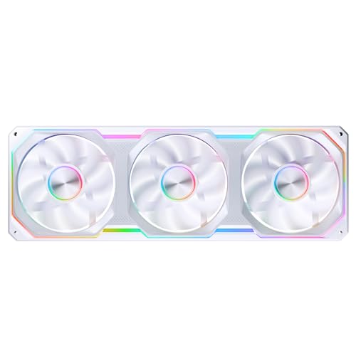 Image of JONSBO XA-360W PC Case Fan, Silent Computer Fan,Dual-Light Effect, Switch At Will,All-in-One, Single Frame Unit with3x120mm ARGB Fans,3Pin ARGB, Fan 2400RPM,28MM Thick,White