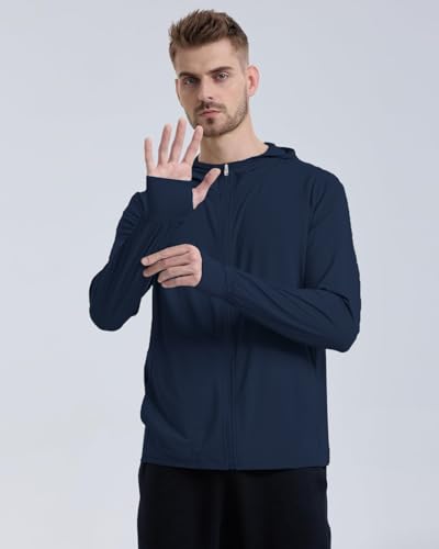 Image of DENIMHOLIC Men Full Zip Hoodie Jacket Long Sleeve Sunscreen jacket for men UV Protection UPF 50+ Lightweight Summer jacket for men sun protection For bike gym trekking