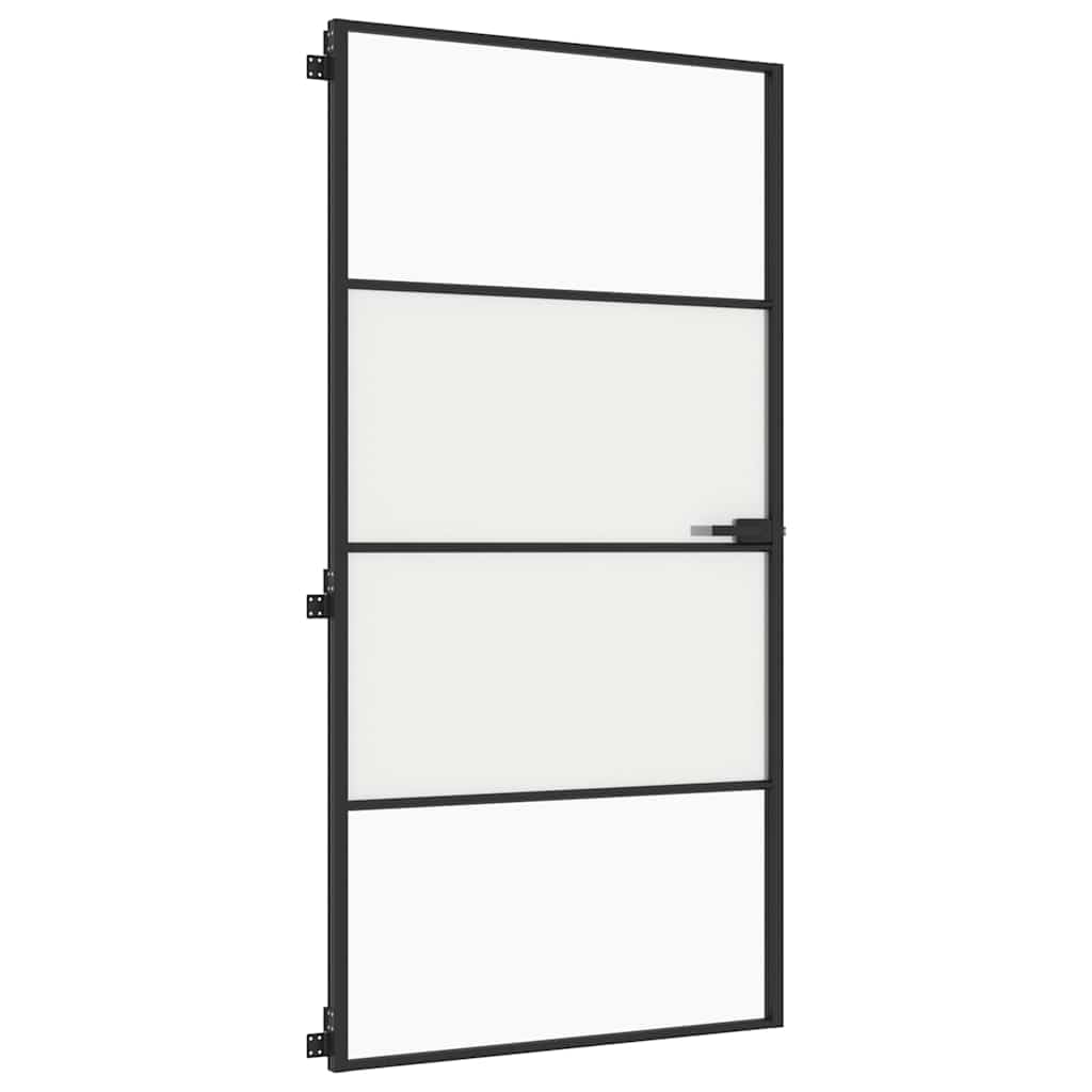 Drzwi wewnętrzne wąskie czarne 102,5 x 201,5 cm szkło hartowane i aluminiumSprzęt Materiały budowlane Drzwi domowe