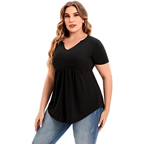 Women's Plus Size Tops Casual short Sleeve plus size tunic tops for women, Black, XXXL Cover